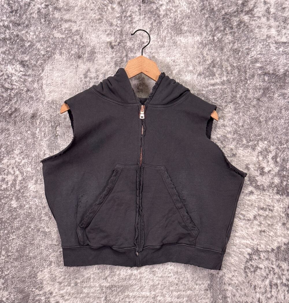 Frank & Eileen Tee Lab Sleeveless Crop Full Zip Hoodie Medium Womens Washed Gray